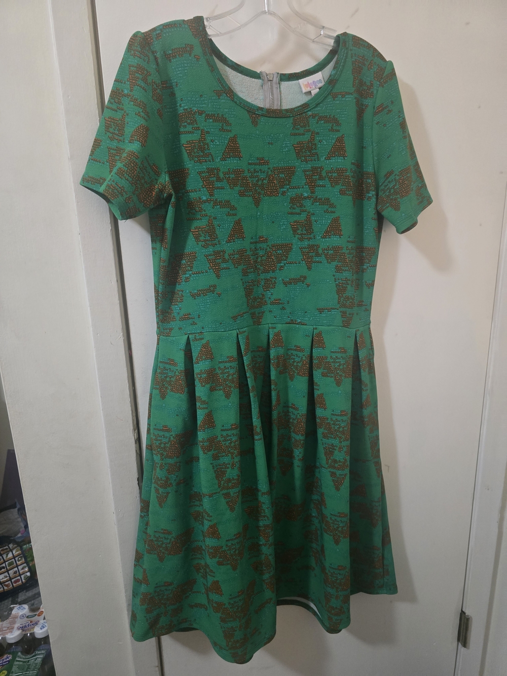 LuLaRoe Amelia Fit & Flare Dress - Green Geometric Print - Size XL